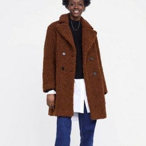NWT ZARA TEDDY BEAR BROWN COAT Size XS